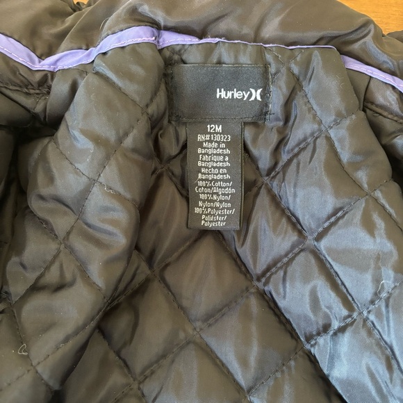 2/$15 Size 12m Baby Hurley Distressed Logo Quilted Puffer Fall Winter Jacket - Picture 7 of 7